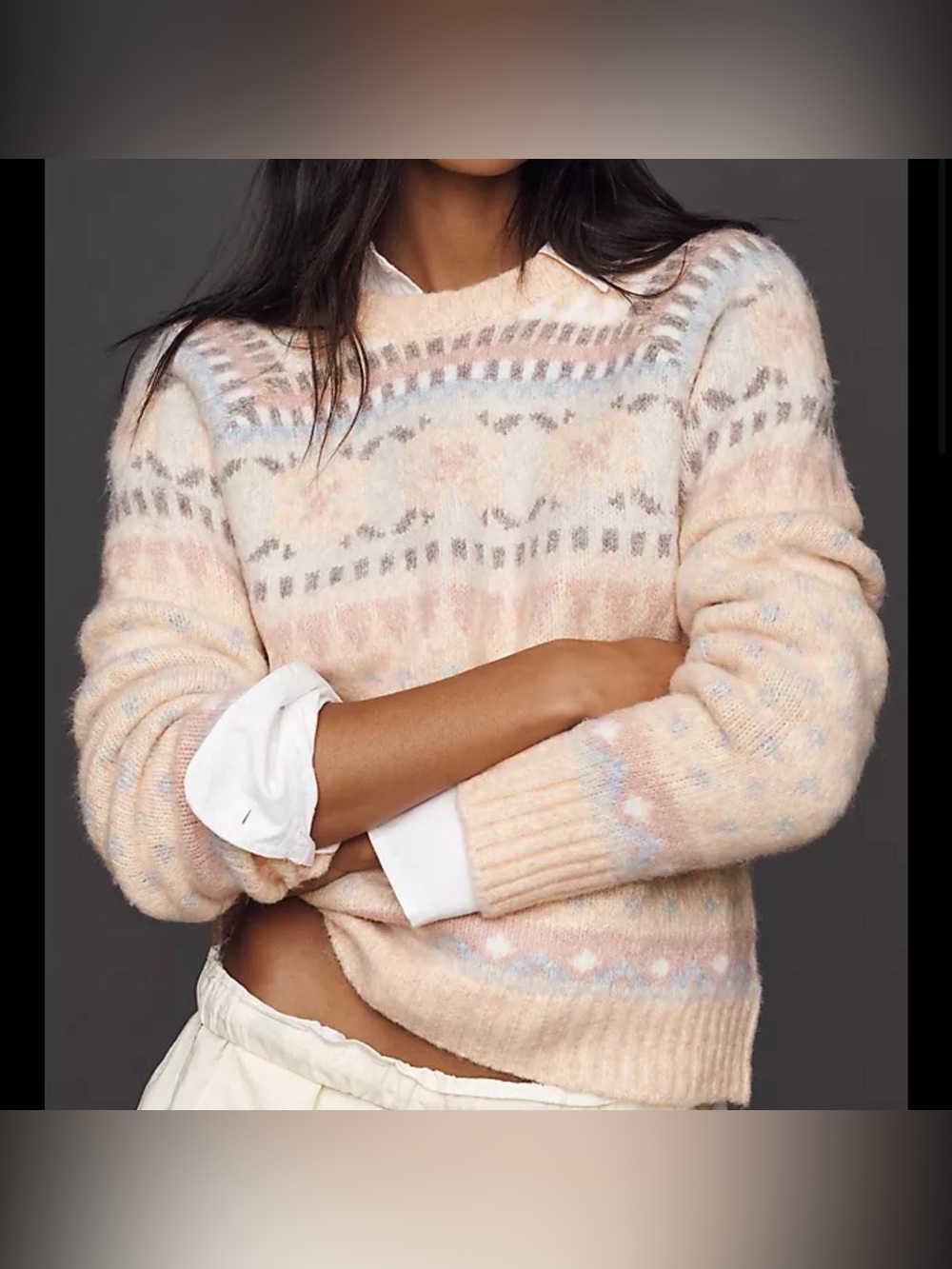 Anthropologie Design History Pastel Fair Isle Wool Blend Creamsicle Baby Blue M
